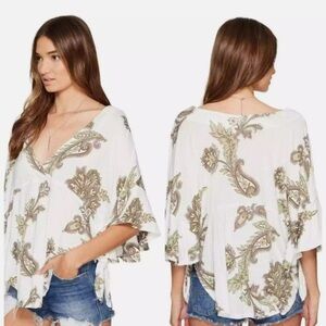 Free People Maui Wowie Printed Top, White, Size Small, GUC
